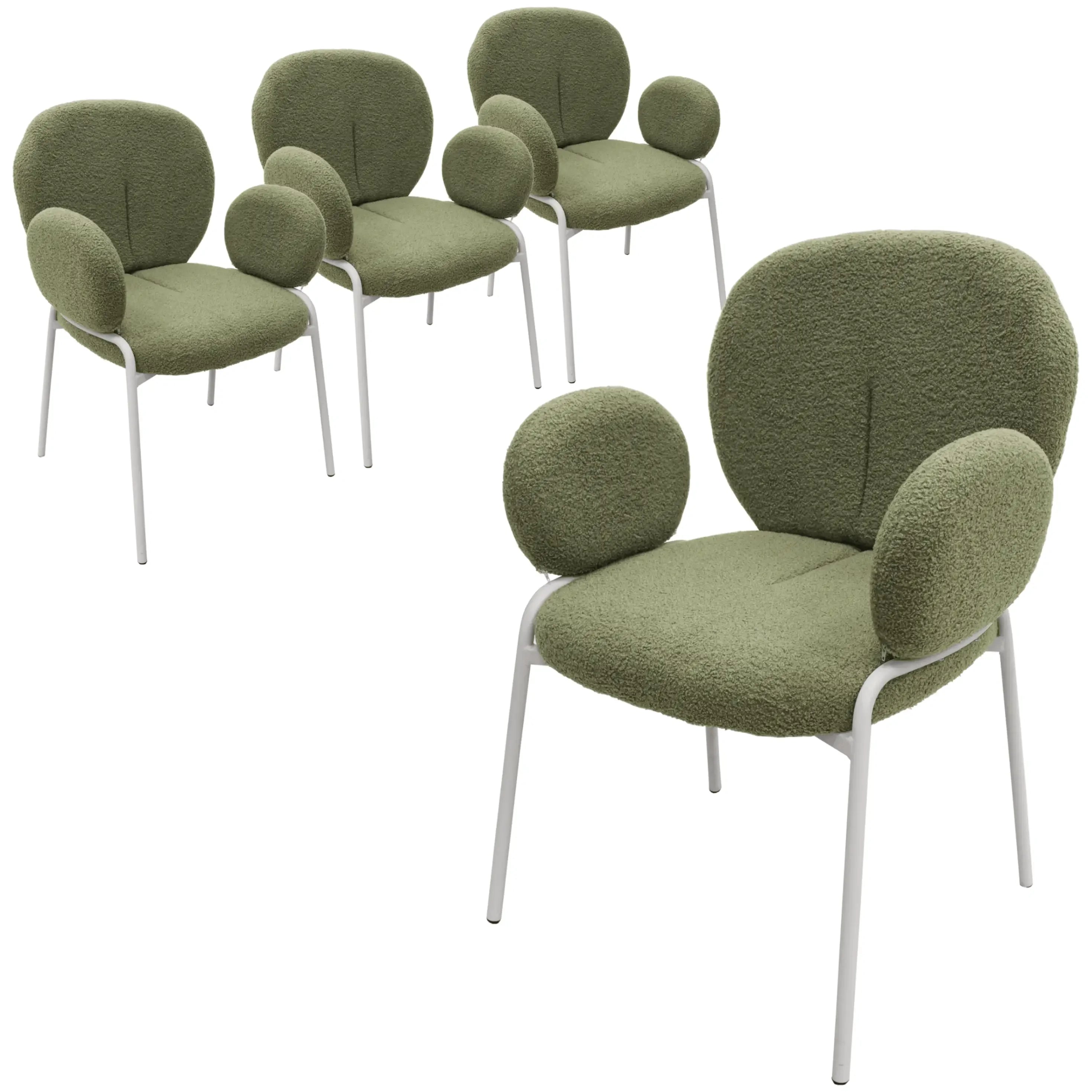 Celestial Dining Arm Chair in Boucle with White Iron Frame Set of 4 - Elax Furniture